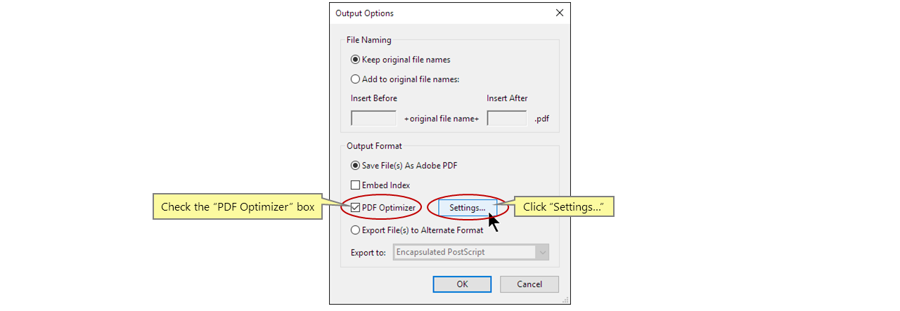 Check the PDF Optimizer box